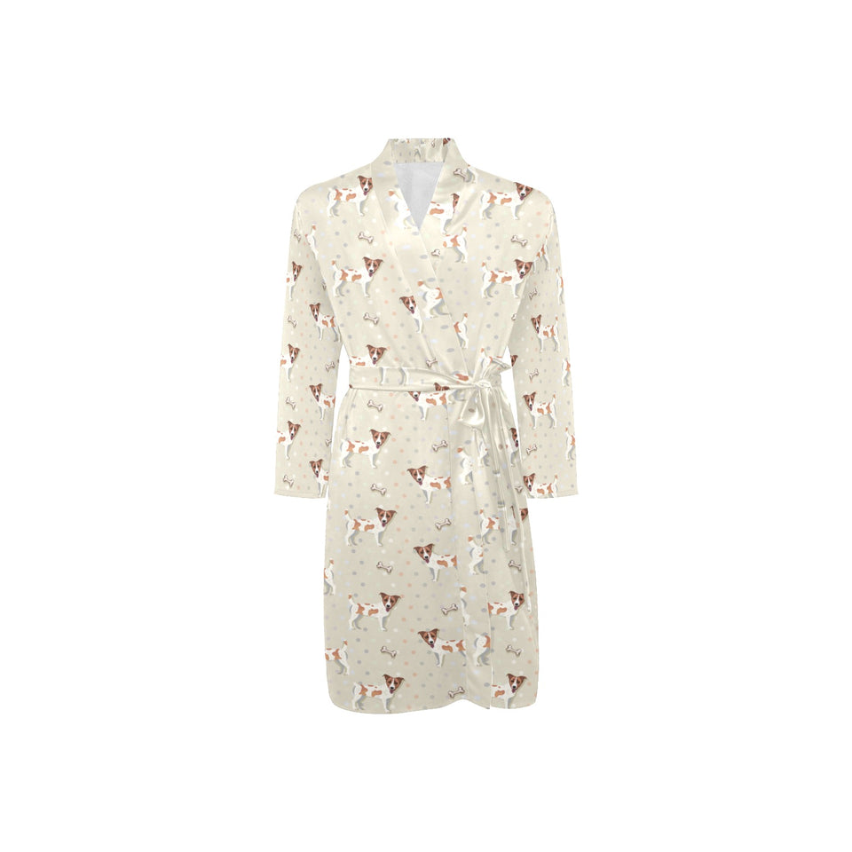 Jack Russel Pattern Print Design 02 Men's Long Sleeve Belted Night Robe
