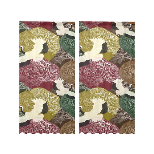 Japanese cranes flying forest dot pattern Gauze Curtain