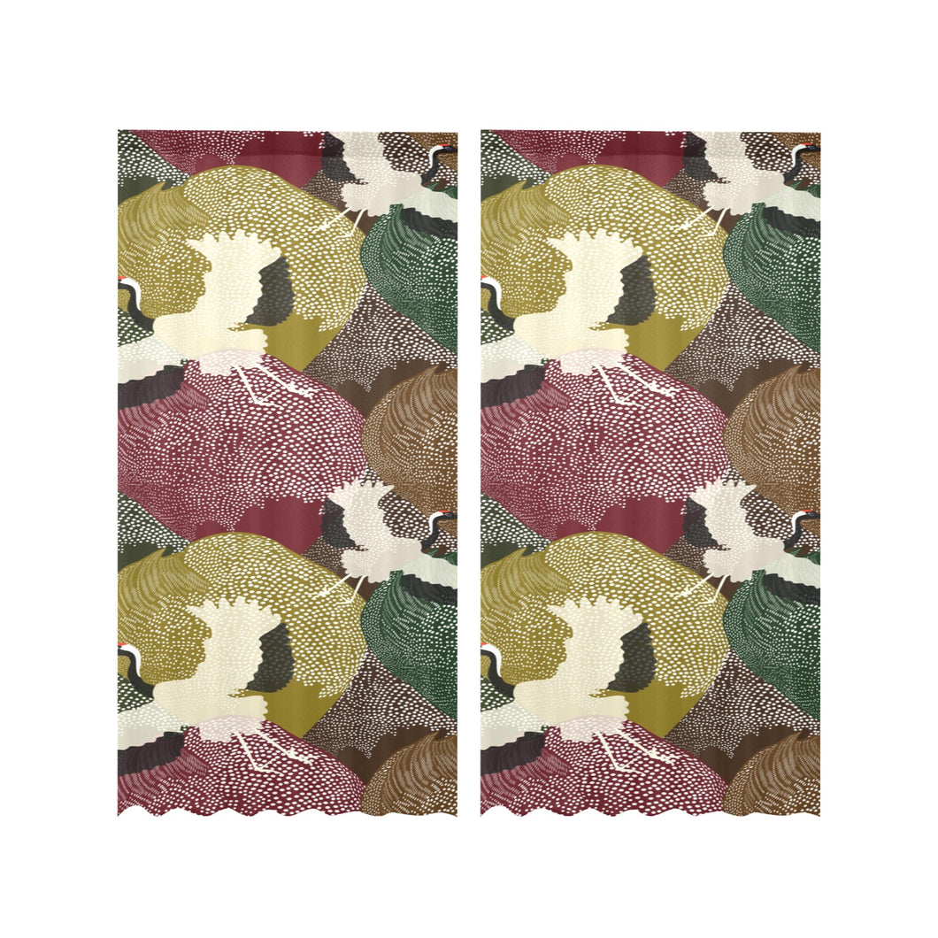 Japanese cranes flying forest dot pattern Gauze Curtain