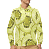Sliced kiwi pattern Men's Long Sleeve Polo Shirt