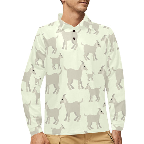 Little young goat pattern Men's Long Sleeve Polo Shirt