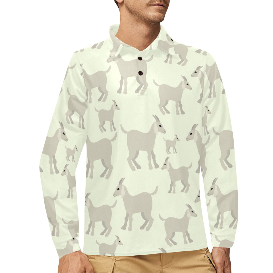 Little young goat pattern Men's Long Sleeve Polo Shirt