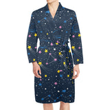 space pattern with planets, comets, constellations Men's Long Sleeve Belted Night Robe