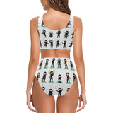 Cute ninja katana sword pattern Chest Bowknot High Waisted Bikini Swimsuit
