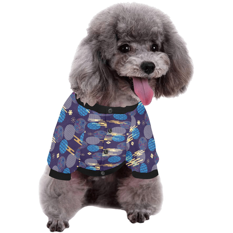 Blue japanese pattern cloud wave flower All Over Print Pet Dog Round Neck Fuzzy Shirt