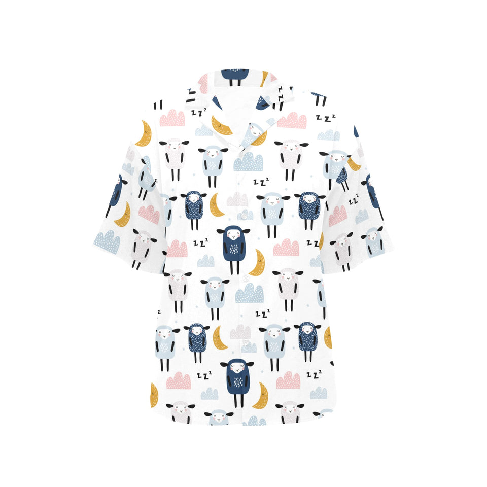 Cute sleeping sheep moon cloud pattern Women's All Over Print Hawaiian Shirt