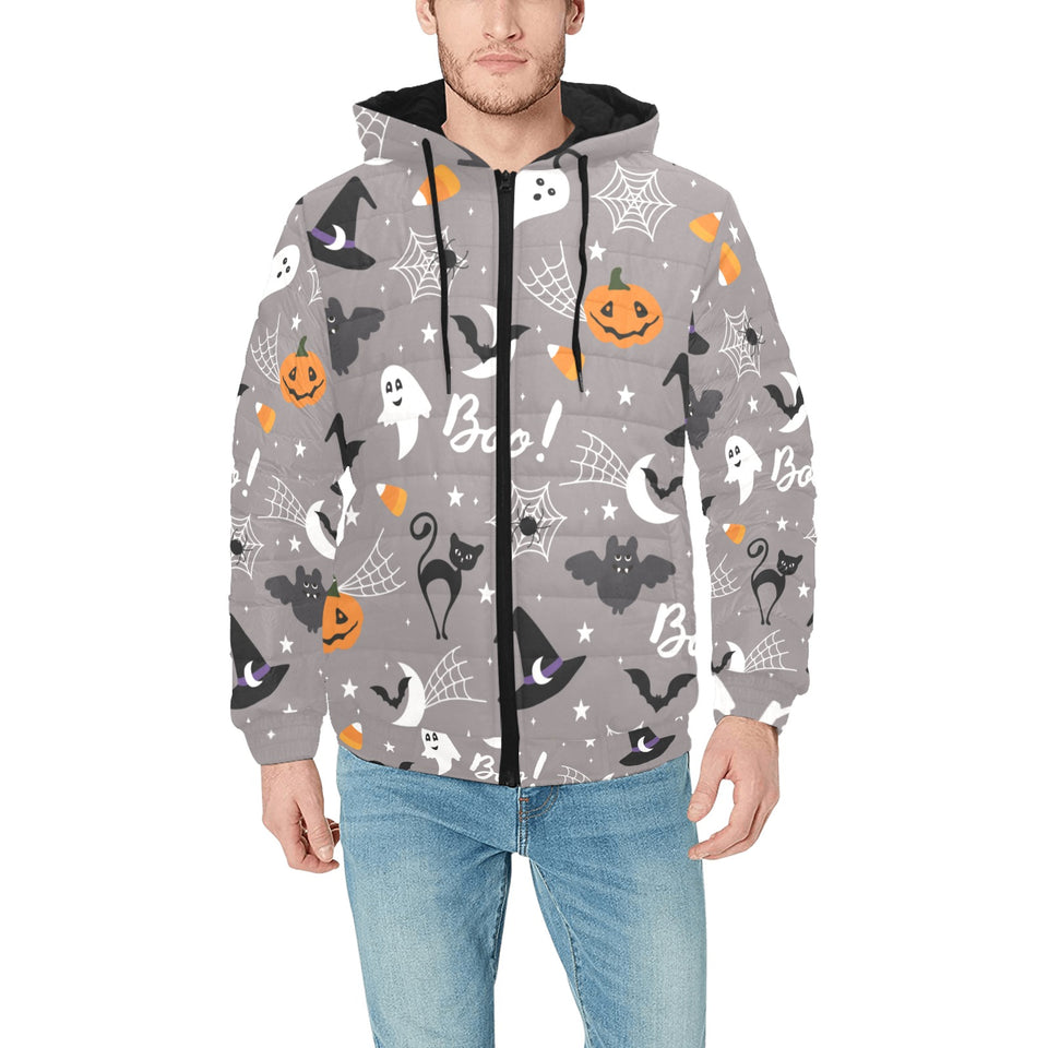 Halloween design pattern Men's Padded Hooded Jacket