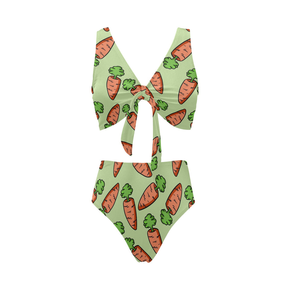 Carrot Pattern Print Design 05 Chest Bowknot High Waisted Bikini Swimsuit