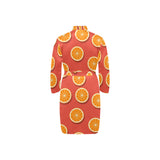 Oranges pattern red background Men's Long Sleeve Belted Night Robe