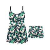 Pelican Pattern Print Design 03 Chest Sexy Pleated Two Piece Swim Dress