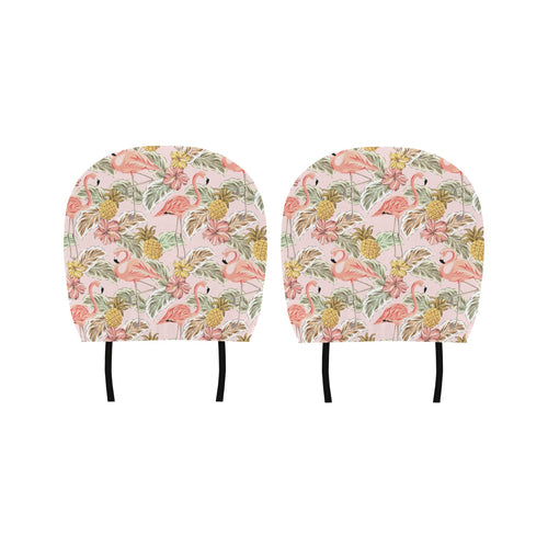 Pink flamingo birds pineapples hibiscus flower pat Car Headrest Cover