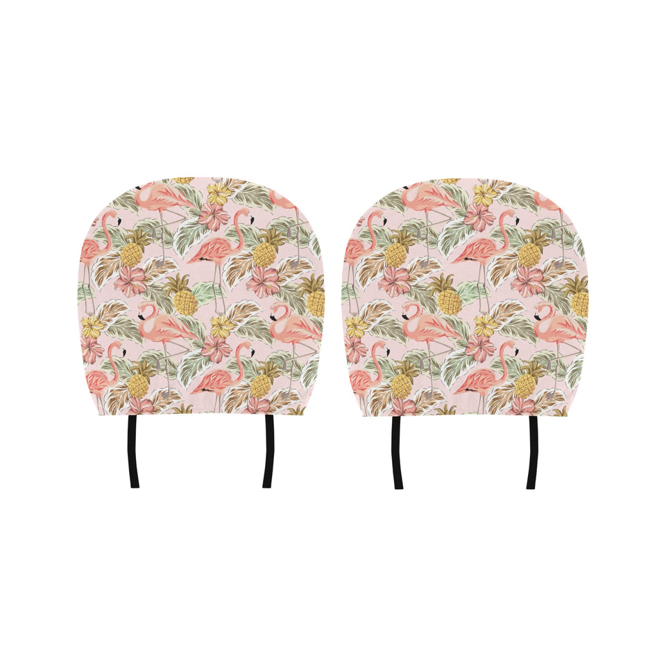 Pink flamingo birds pineapples hibiscus flower pat Car Headrest Cover