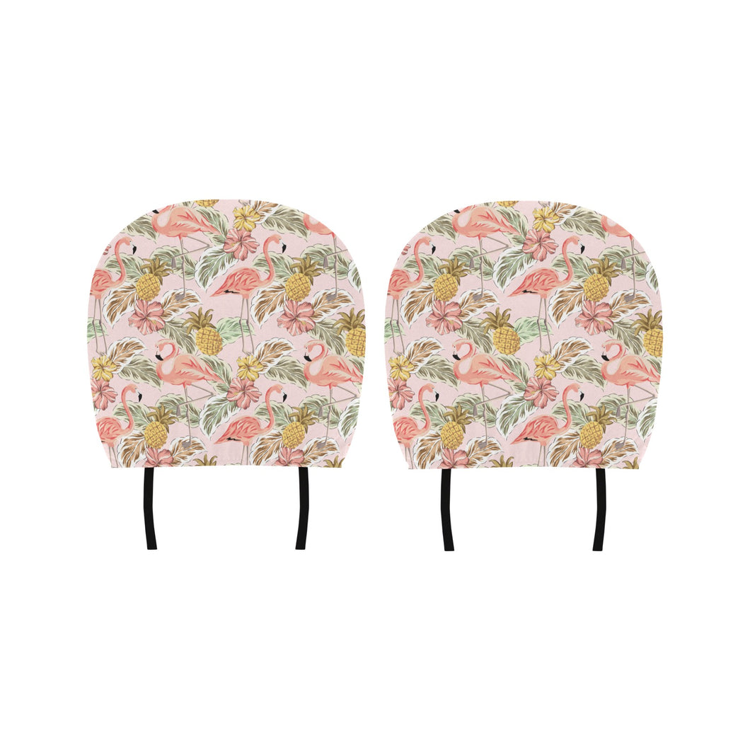 Pink flamingo birds pineapples hibiscus flower pat Car Headrest Cover