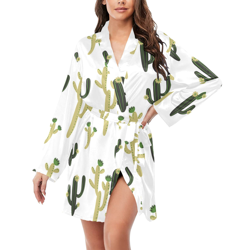 Cute cactus pattern Women's Long Sleeve Belted Night Robe