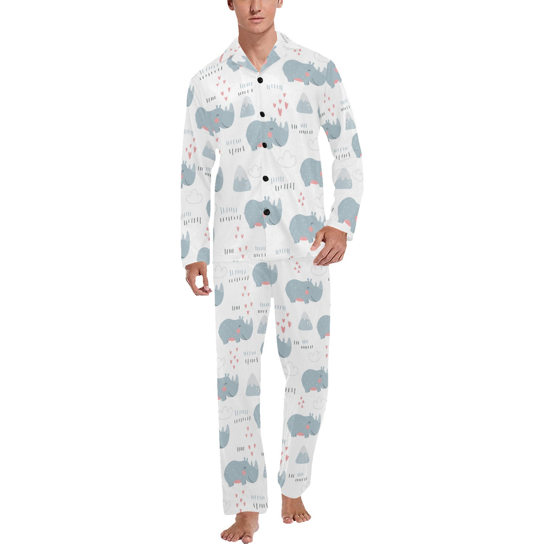 cute rhino heart pattern Men's Long Pajama Set