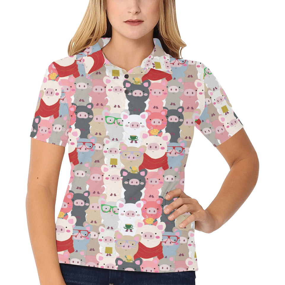 Pig Pattern Print Design 02 Women's All Over Print Polo Shirt