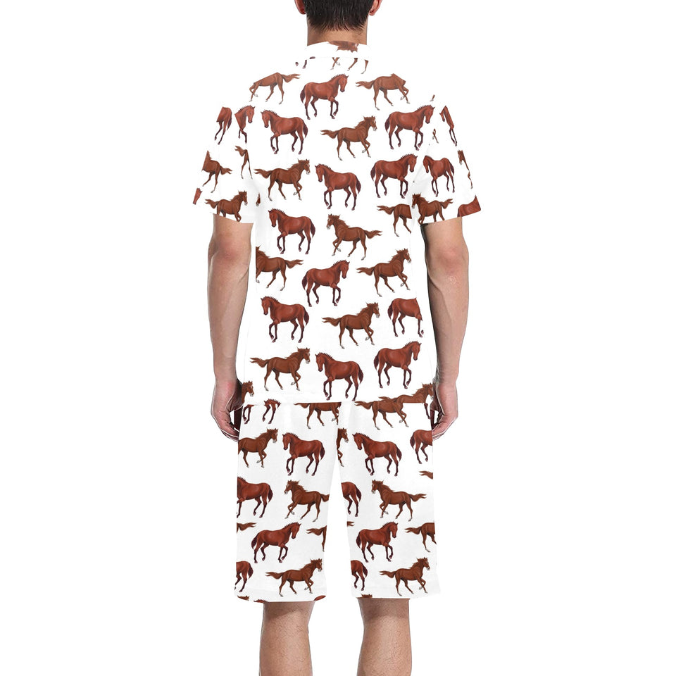 Horses running pattern background Men's V-Neck Short Pajama Set