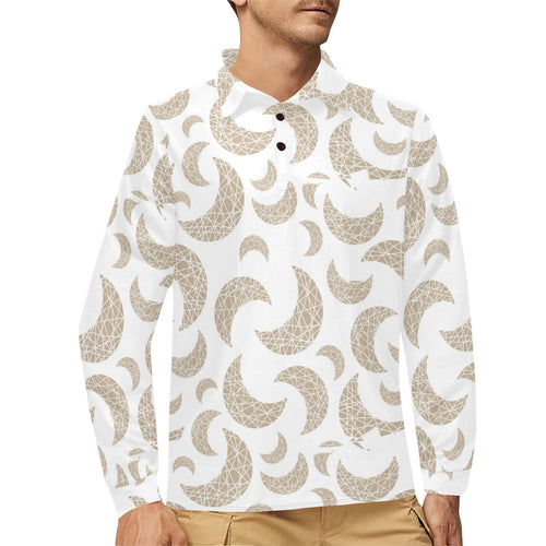Cool gold moon abstract pattern Men's Long Sleeve Polo Shirt