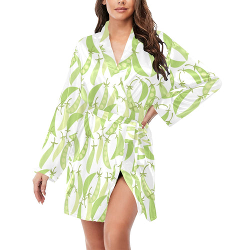 Green Peas Pattern Print Design 03 Women's Long Sleeve Belted Night Robe