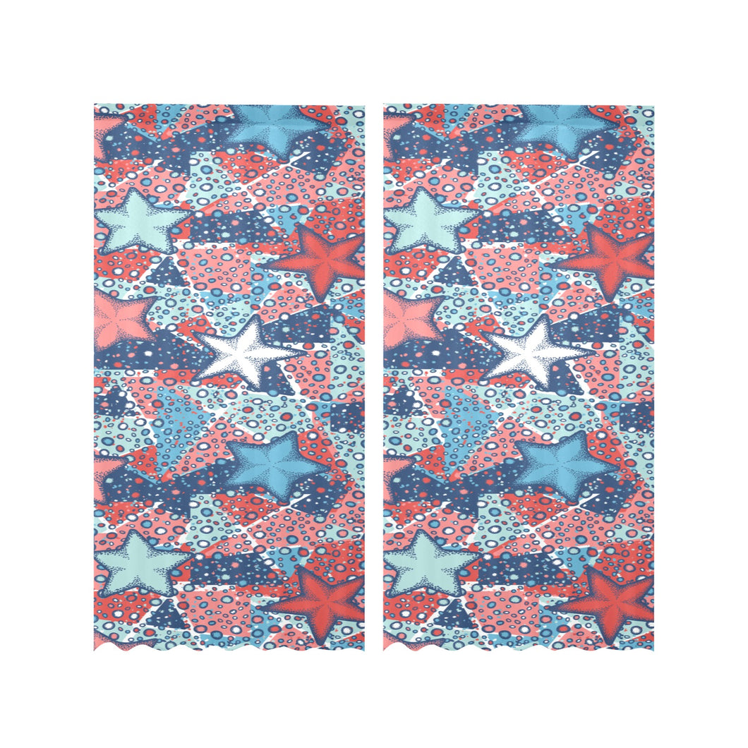 Hand drawn colorful starfish Gauze Curtain