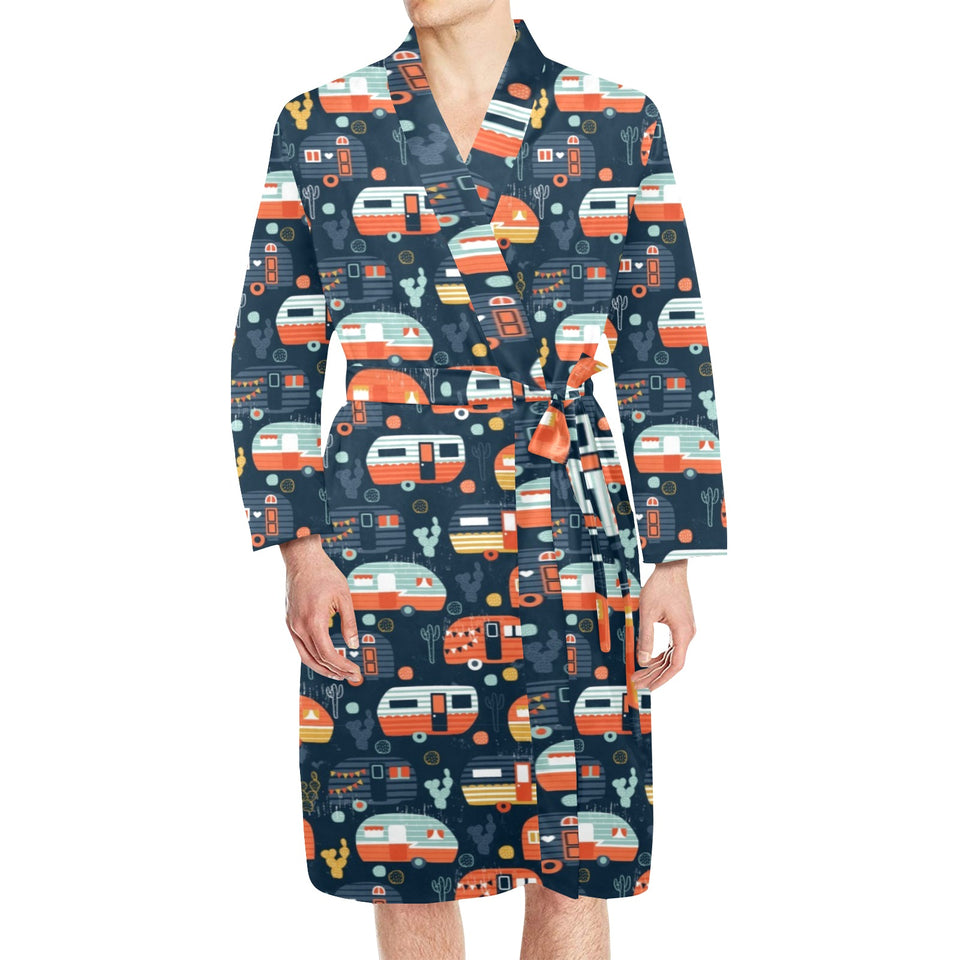 Camper Van Pattern Print Design 05 Men's Long Sleeve Belted Night Robe