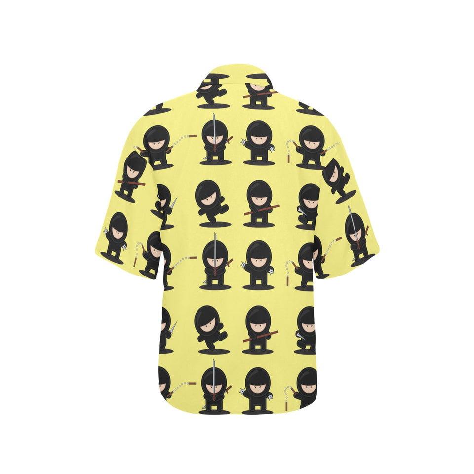 Cute ninja yellow background Women's All Over Print Hawaiian Shirt