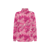 Beautiful dragonfly pink background Women's Long Sleeve Polo Shirt