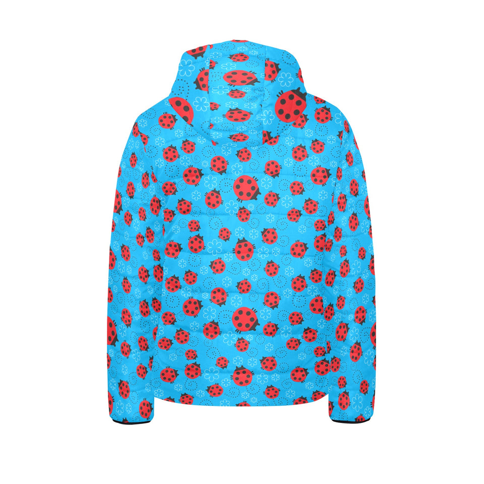 Ladybug Pattern Print Design 02 Kids' Boys' Girls' Padded Hooded Jacket