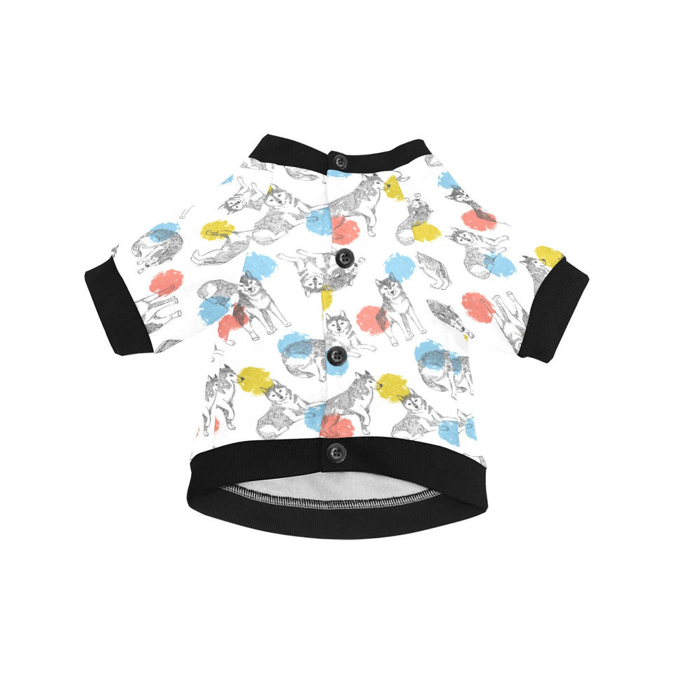 Siberian husky and colorful circle pattern All Over Print Pet Dog Round Neck Fuzzy Shirt