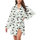 Pelican Pattern Print Design 02 Women's Long Sleeve Belted Night Robe