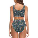 Raccoon tropical leaves pattern Chest Bowknot High Waisted Bikini Swimsuit