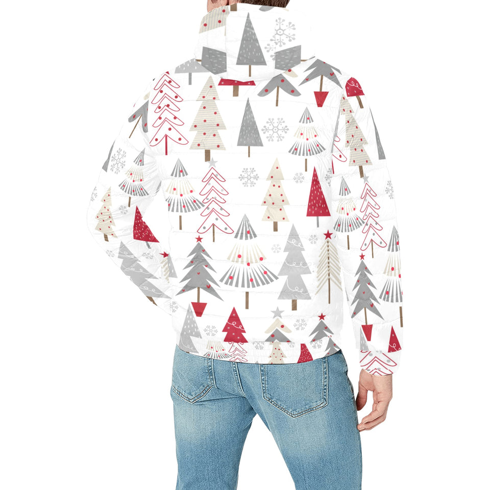 Cute Christmas tree pattern Men's Padded Hooded Jacket