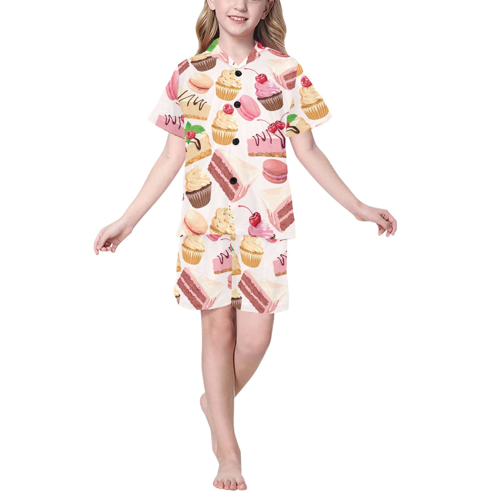Cake cupcake sweets pattern Kids' Boys' Girls' V-Neck Short Pajama Set