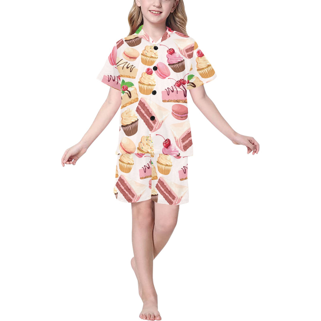 Cake cupcake sweets pattern Kids' Boys' Girls' V-Neck Short Pajama Set