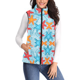 Blue red orange starfish pattern Women's Padded Vest