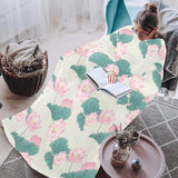 Pink lotus waterlily leaves pattern Blanket Robe with Sleeves