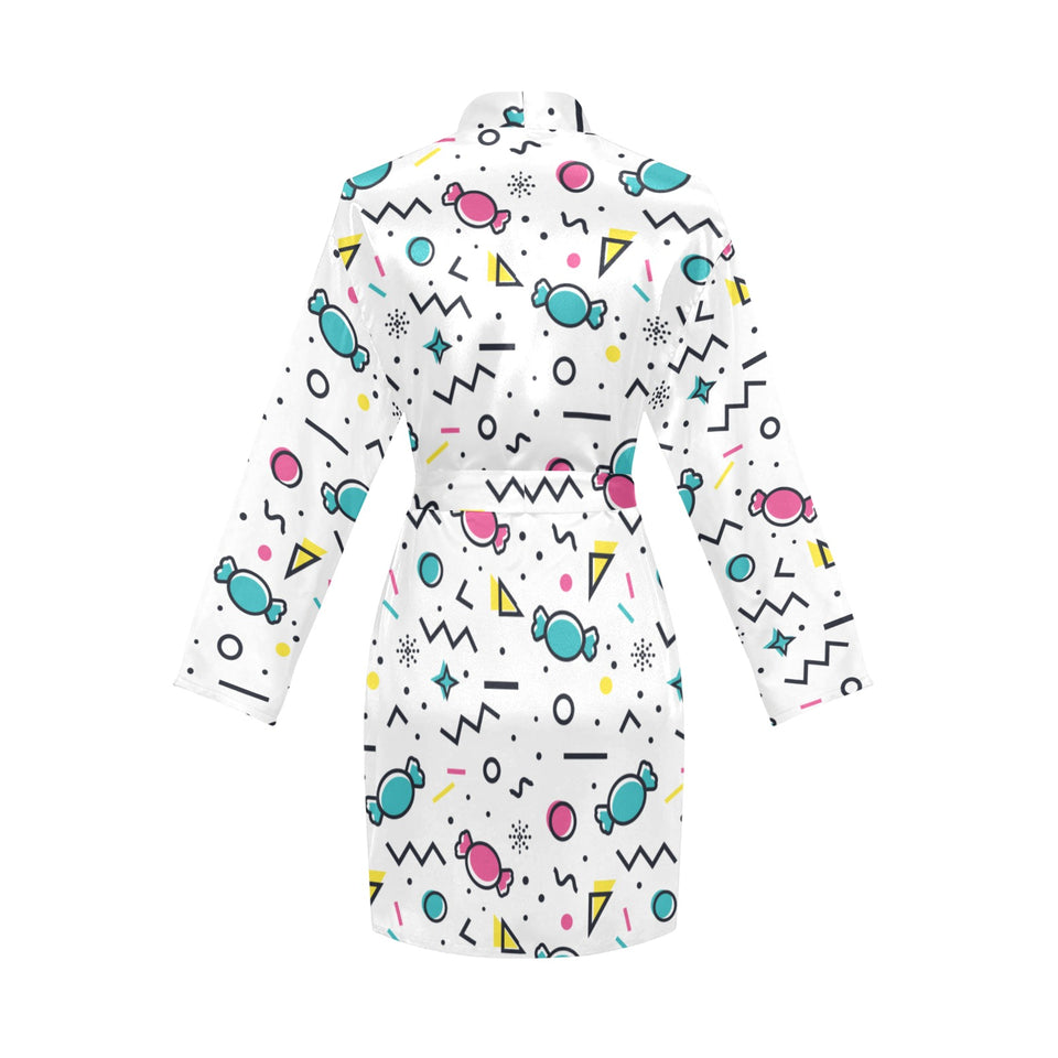 Candy design pattern Women's Long Sleeve Belted Night Robe