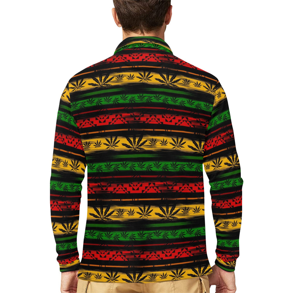 Canabis Marijuana Weed Pattern Print Design 04 Men's Long Sleeve Polo Shirt
