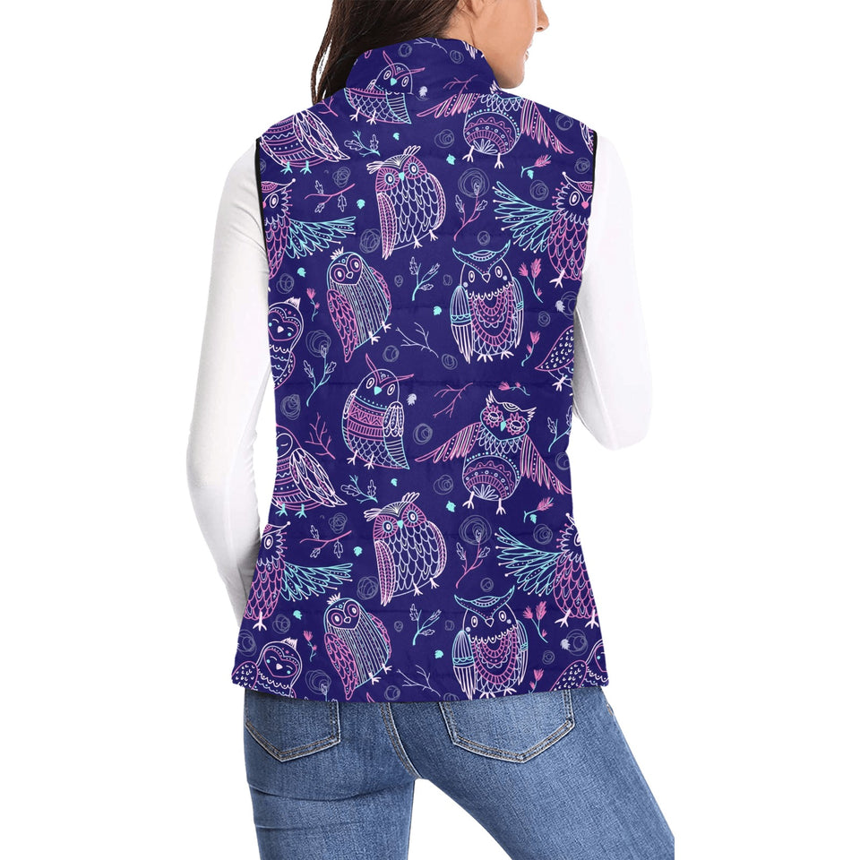 Cute owls pattern boho style ornament Women's Padded Vest