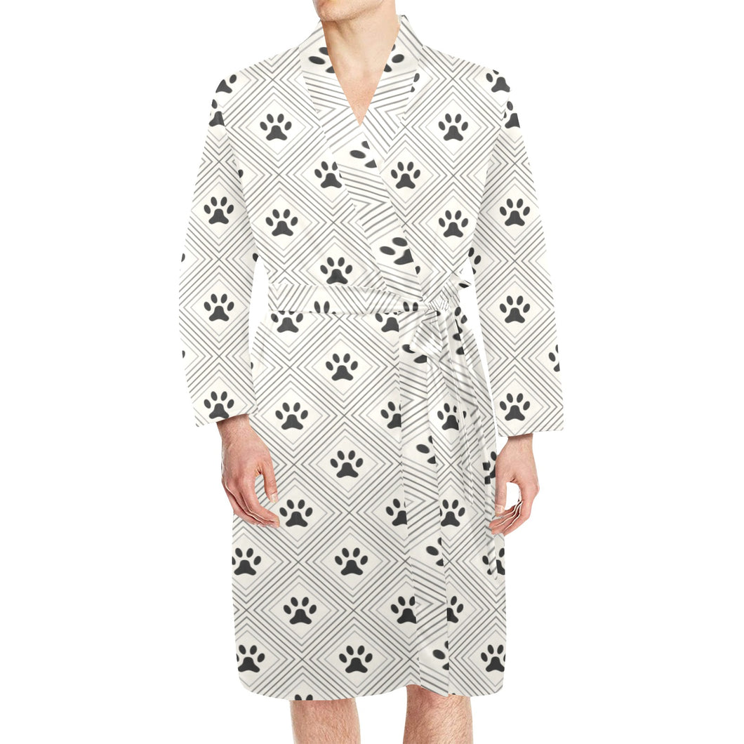 Dog Paws Pattern Print Design 03 Men's Long Sleeve Belted Night Robe