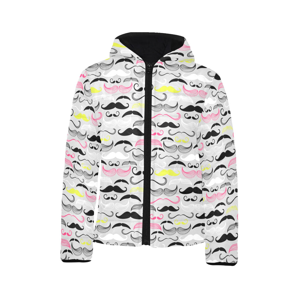 Mustache Beard Pattern Print Design 02 Kids' Boys' Girls' Padded Hooded Jacket