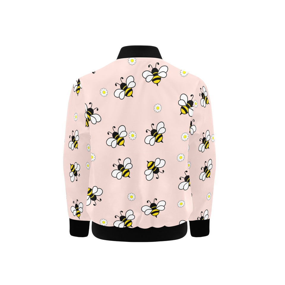 Cute bee flower pattern pink background Kids' Boys' Girls' Bomber Jacket