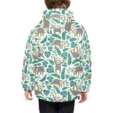 Cute sloths tropical palm leaves white background Kids' Boys' Girls' Padded Hooded Jacket