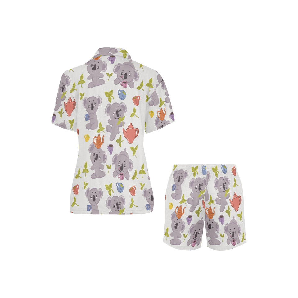 Cute koalas teapots tea Women's V-Neck Short Pajama Set