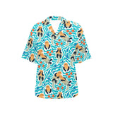 Cute sea otters fishe sea urchin pattern Women's All Over Print Hawaiian Shirt