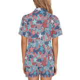 Hand drawn colorful starfish Women's V-Neck Short Pajama Set