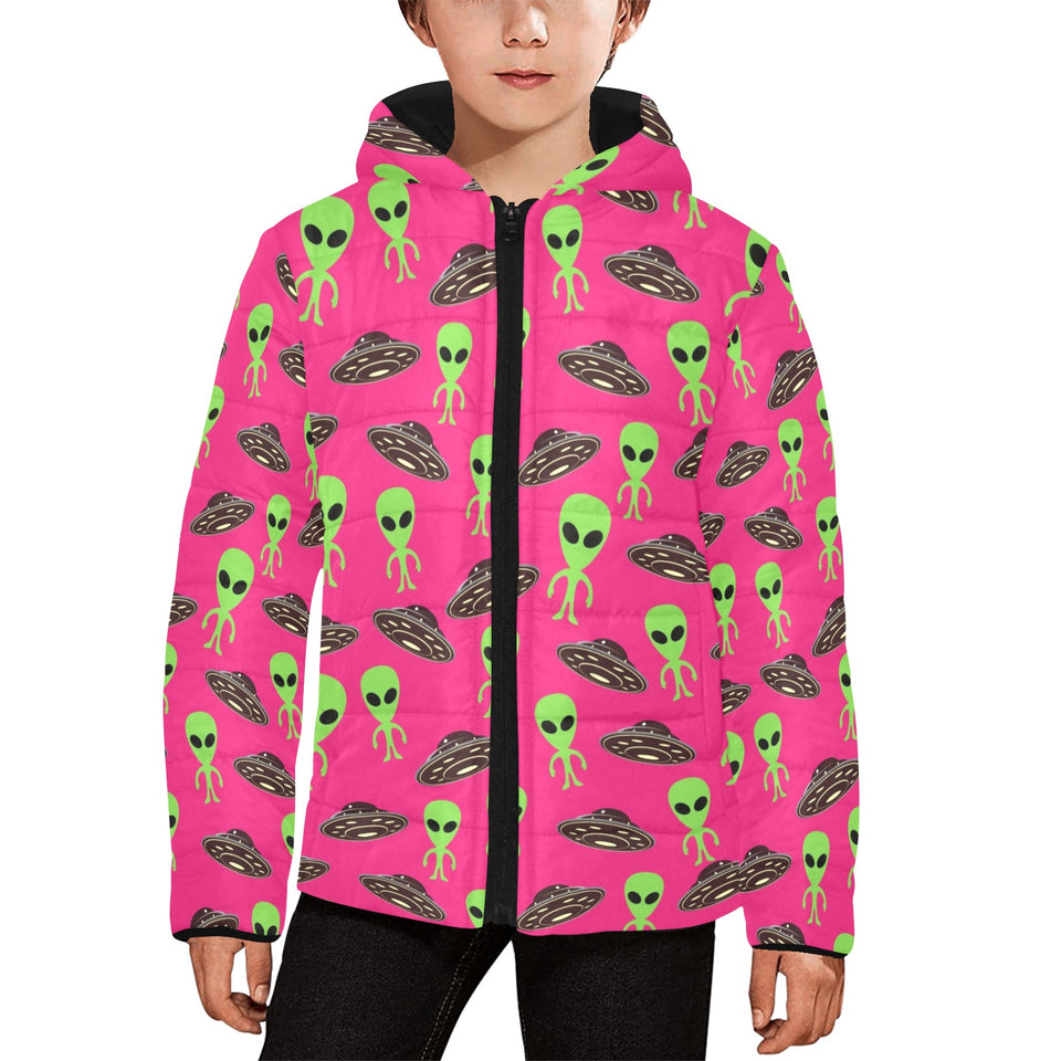 Alien Pattern Print Design 03 Kids' Boys' Girls' Padded Hooded Jacket