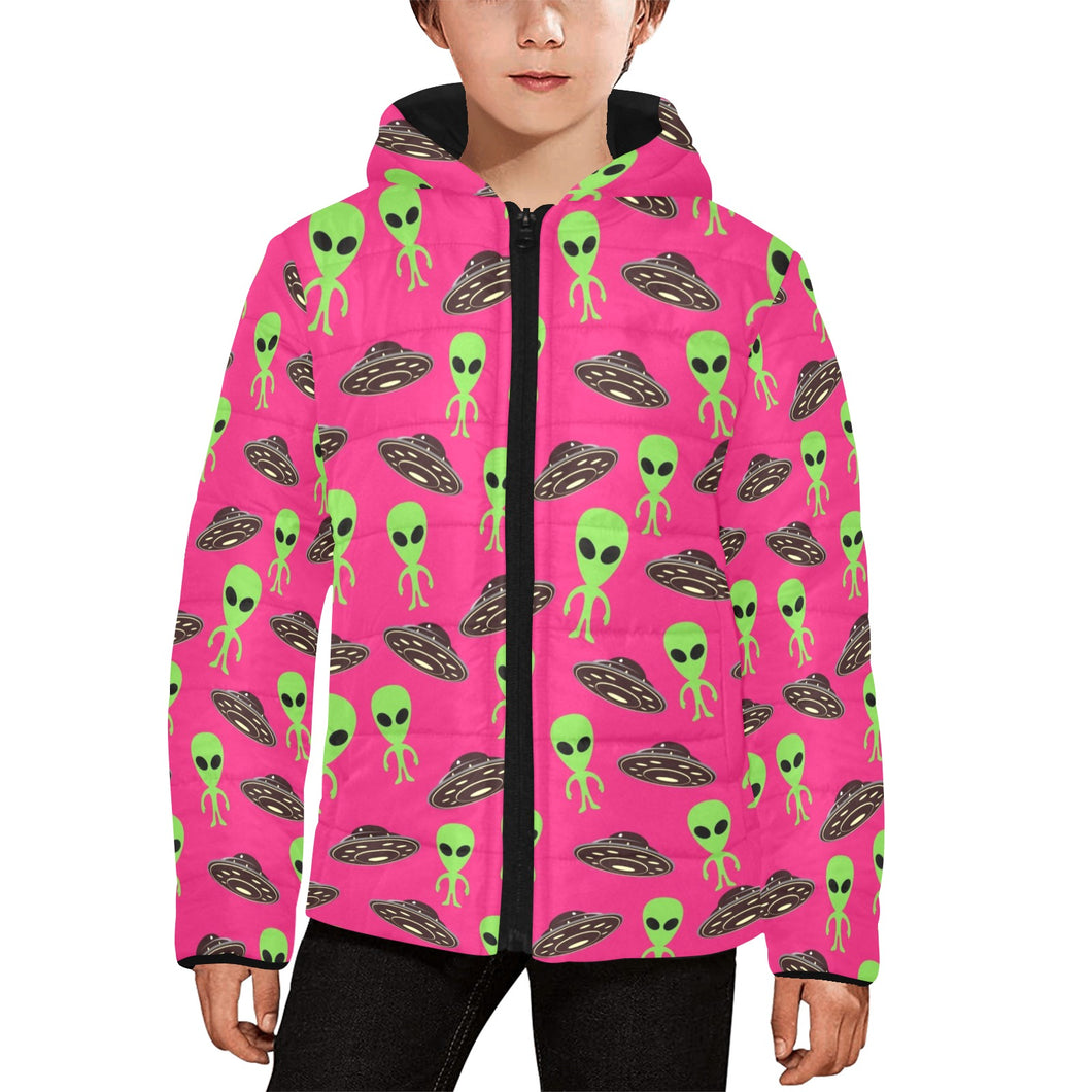 Alien Pattern Print Design 03 Kids' Boys' Girls' Padded Hooded Jacket