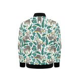 Cute sloths tropical palm leaves white background Kids' Boys' Girls' Bomber Jacket