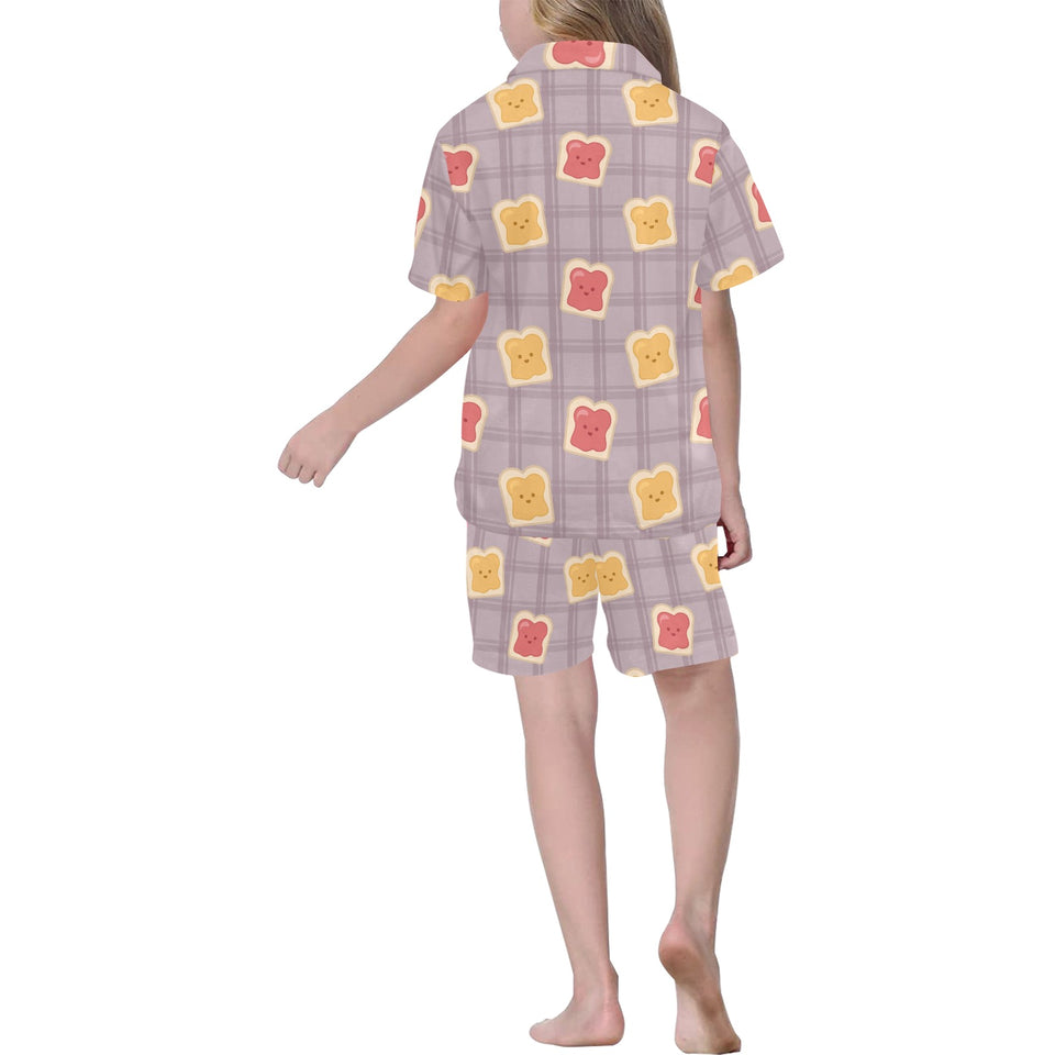 Bread Toast Pattern Print Design 05 Kids' Boys' Girls' V-Neck Short Pajama Set